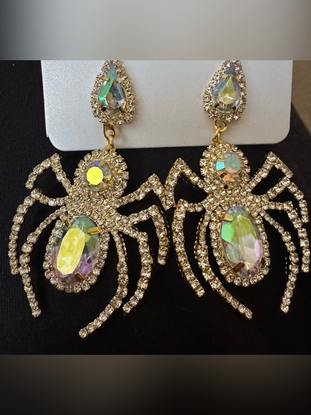 NWT Crystal Spider Statement Earrings, Multi Color with Gold